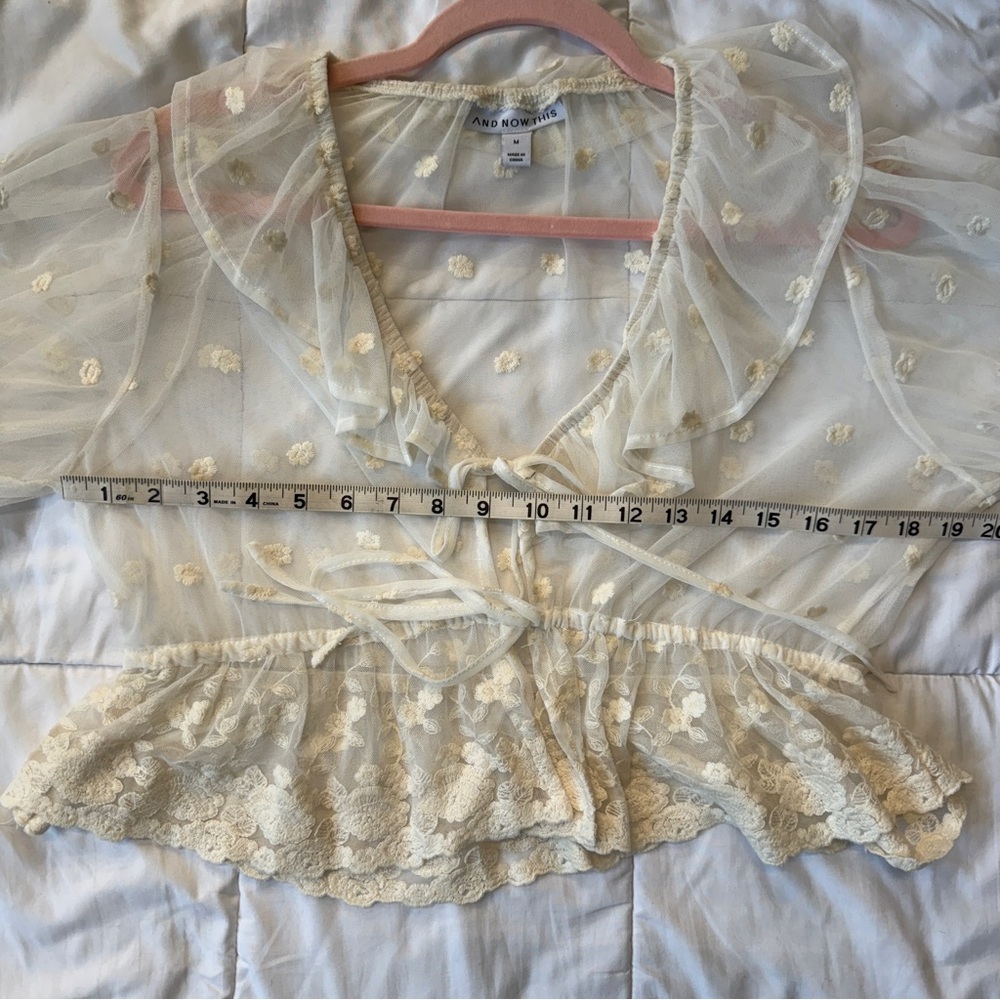 And Now This Sheer Floral Embroidered Ruffle Ivory Blouse Women’s Medium - Picture 9 of 10